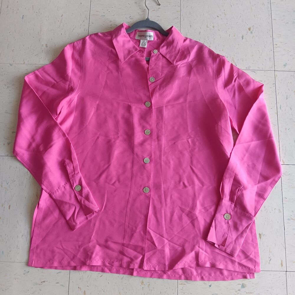 Vintage Pink 100% Silk Button Down Women's Shirt